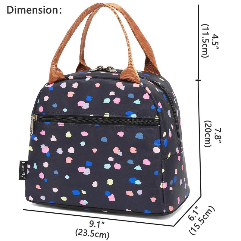 FlowFly Insulated Lunch Cooler Bag - Tote Organizer for Women/Men, Black Flower - Image 3